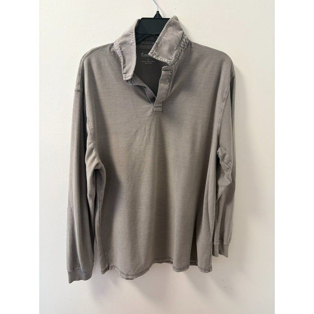 Roundtree & Yorke Casuals Polo Shirt Mens L Gray Long Sleeve Quarter Button